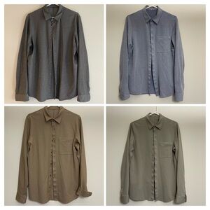 Bundle 4 Lululemon Commission Button-Up Shirts - Gray, Blue, Brown, Stone
